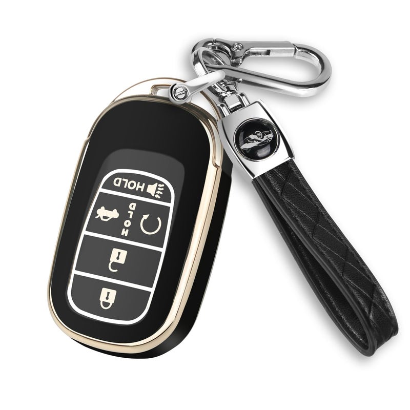 QBUC for Honda Key fob Cover with Keychain,Car Key Case Protector Compatible with 2022-2026 Honda Accord Civic HRV CRV Pilot Smart Remote Key (Gold Trim,Black) - Image 1
