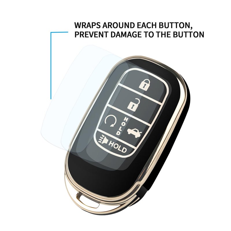 QBUC for Honda Key fob Cover with Keychain,Car Key Case Protector Compatible with 2022-2026 Honda Accord Civic HRV CRV Pilot Smart Remote Key (Gold Trim,Black) - Image 4