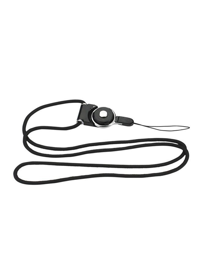 Generic Mobile Phone Lanyard Ring, Multifunctional Neck Phone Universal, Two-In-One Rotary Buckle, Detachable Card Sleeve Lanyard Ring, Nylon Webbing (Black)  - Image 1
