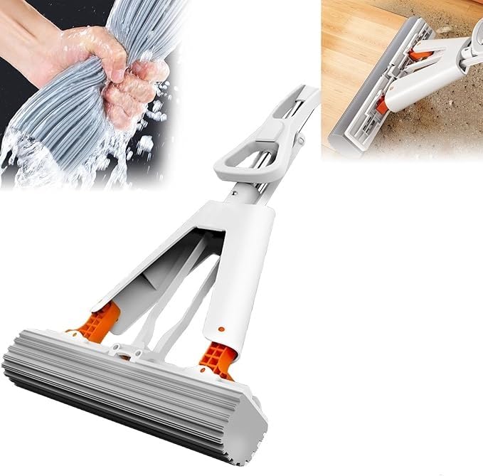 Suicune PVA Sponge Mop Squeeze Roller Super Absorbent PVA Sponge Heads Steel Handle for Hardwood Marble Ceramic Kitchen Bathroom Floor Cleaning - Image 1