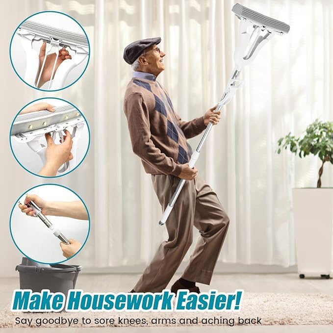 Suicune PVA Sponge Mop Squeeze Roller Super Absorbent PVA Sponge Heads Steel Handle for Hardwood Marble Ceramic Kitchen Bathroom Floor Cleaning - Image 3