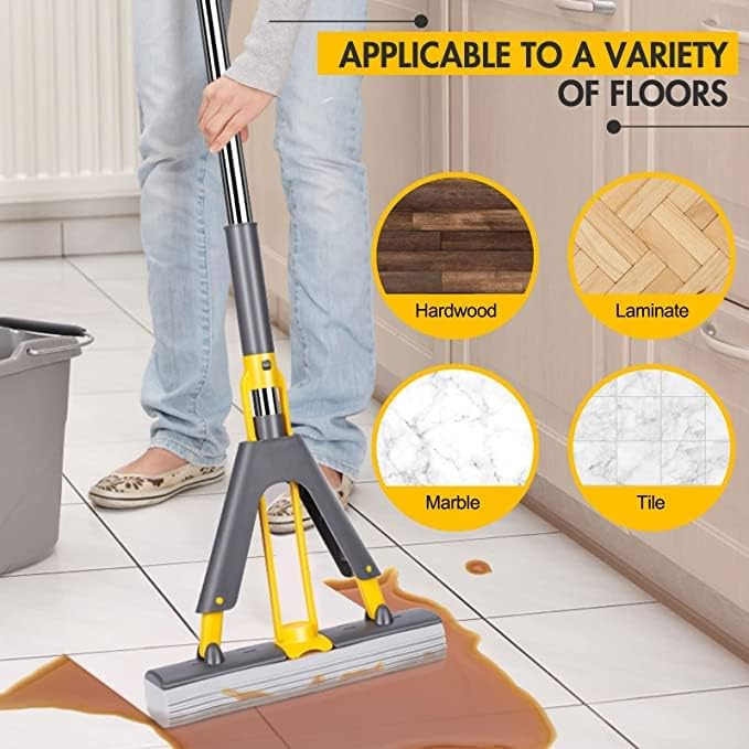 Suicune PVA Sponge Mop Squeeze Roller Super Absorbent PVA Sponge Heads Steel Handle for Hardwood Marble Ceramic Kitchen Bathroom Floor Cleaning - Image 5