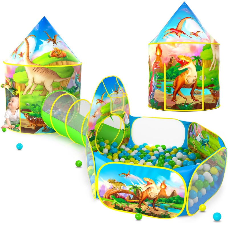PigPigPen 3pc Dinosaur Play Tent for Kids Baby Ball Pit Crawl Tunnel Castle Tents for Toddlers Children Indoor  Outdoor Playhouse Toys Perfect Kids Gifts - Image 2
