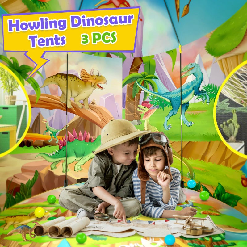PigPigPen 3pc Dinosaur Play Tent for Kids Baby Ball Pit Crawl Tunnel Castle Tents for Toddlers Children Indoor  Outdoor Playhouse Toys Perfect Kids Gifts - Image 3