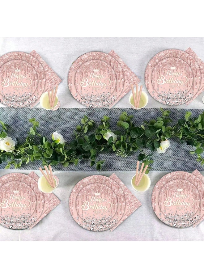 Birthday Party Decoration Set of 50 Pieces Including 10 Plates (7 Inch), 10 Plates (9 Inch), 10 Paper Cups, and 20 Napkins – Elegant Pink Design That Adds a Cheerful Touch to Birthday Celebrations - Image 2