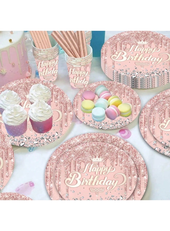 Birthday Party Decoration Set of 50 Pieces Including 10 Plates (7 Inch), 10 Plates (9 Inch), 10 Paper Cups, and 20 Napkins – Elegant Pink Design That Adds a Cheerful Touch to Birthday Celebrations - Image 3