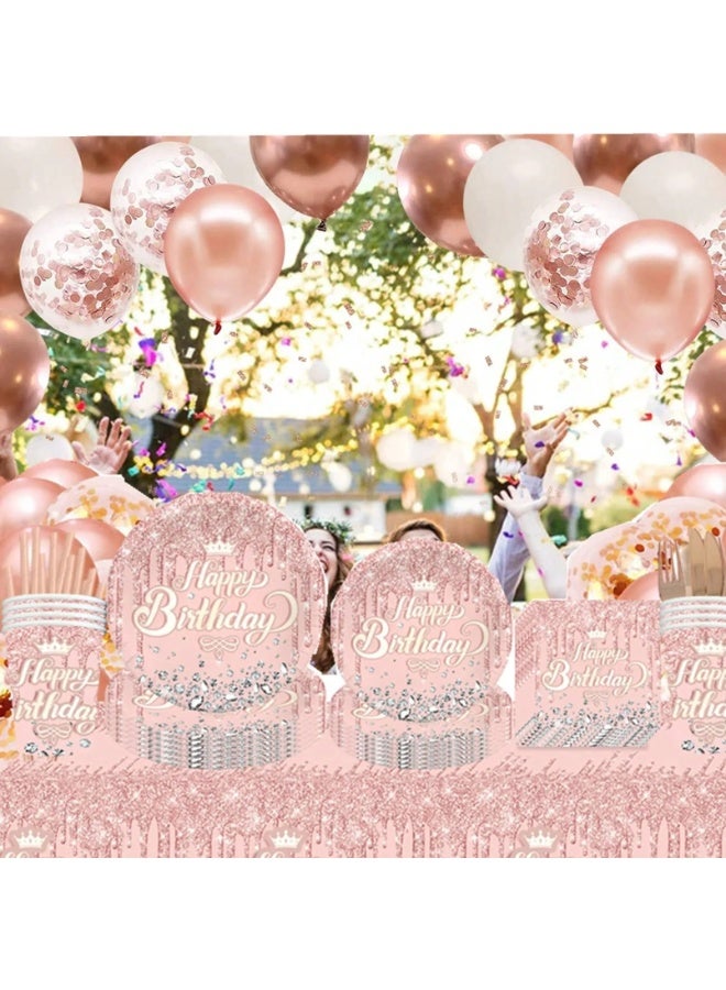 Birthday Party Decoration Set of 50 Pieces Including 10 Plates (7 Inch), 10 Plates (9 Inch), 10 Paper Cups, and 20 Napkins – Elegant Pink Design That Adds a Cheerful Touch to Birthday Celebrations - Image 4