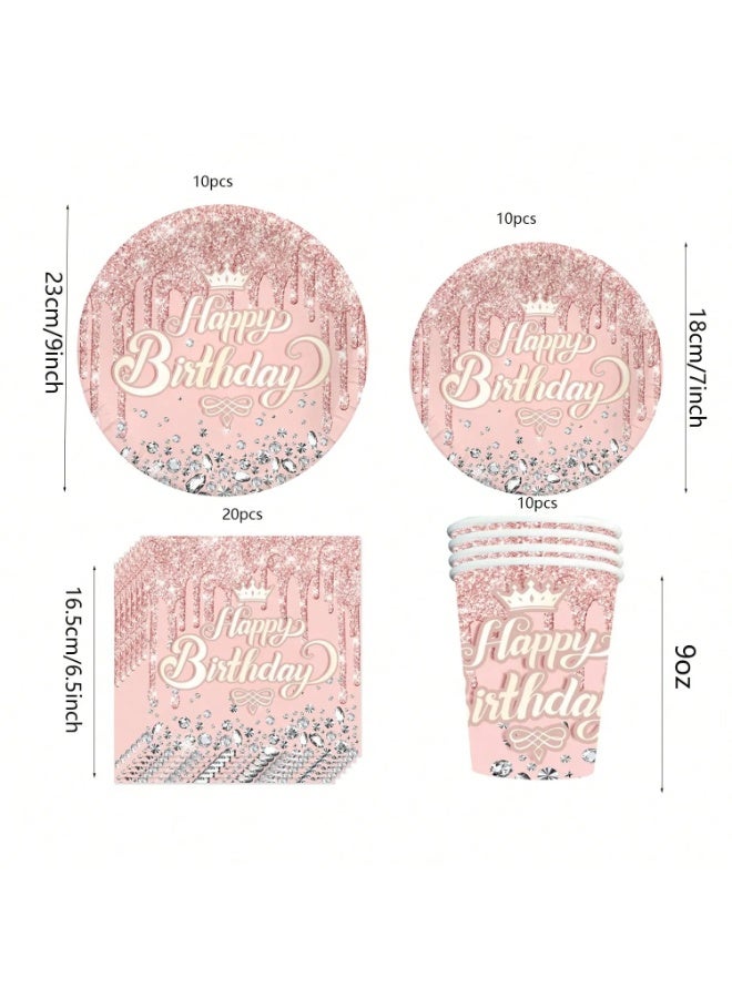 Birthday Party Decoration Set of 50 Pieces Including 10 Plates (7 Inch), 10 Plates (9 Inch), 10 Paper Cups, and 20 Napkins – Elegant Pink Design That Adds a Cheerful Touch to Birthday Celebrations - Image 5
