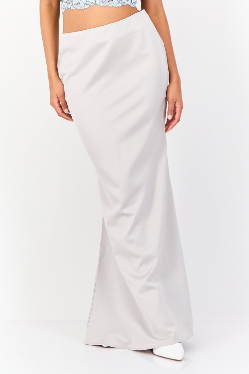 Archive Design Studio Women Solid Maxi Skirt, Silver - Image 1