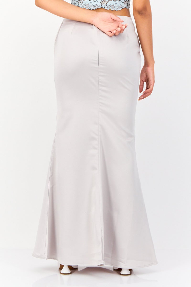 Archive Design Studio Women Solid Maxi Skirt, Silver - Image 3