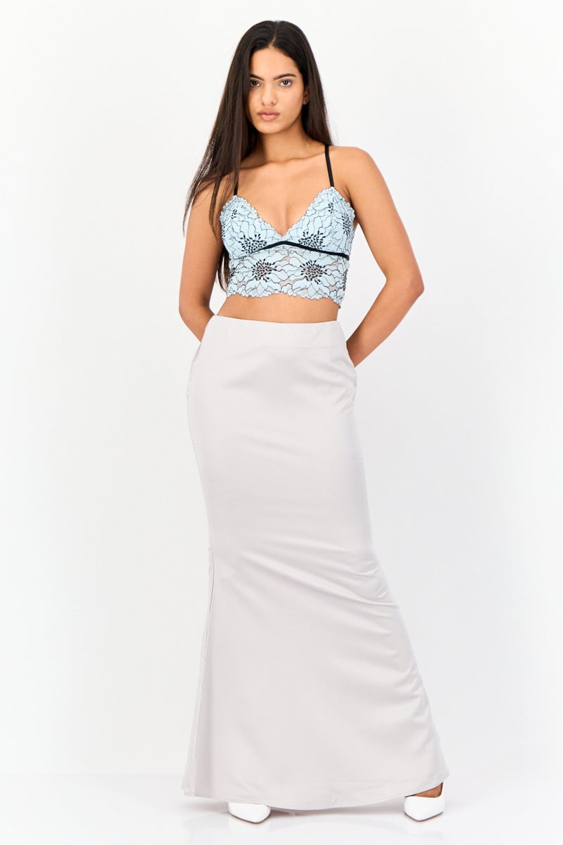 Archive Design Studio Women Solid Maxi Skirt, Silver - Image 4