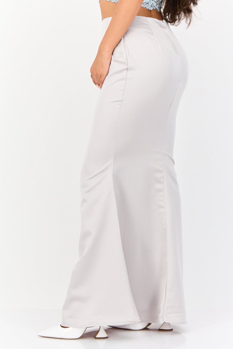 Archive Design Studio Women Solid Maxi Skirt, Silver - Image 2