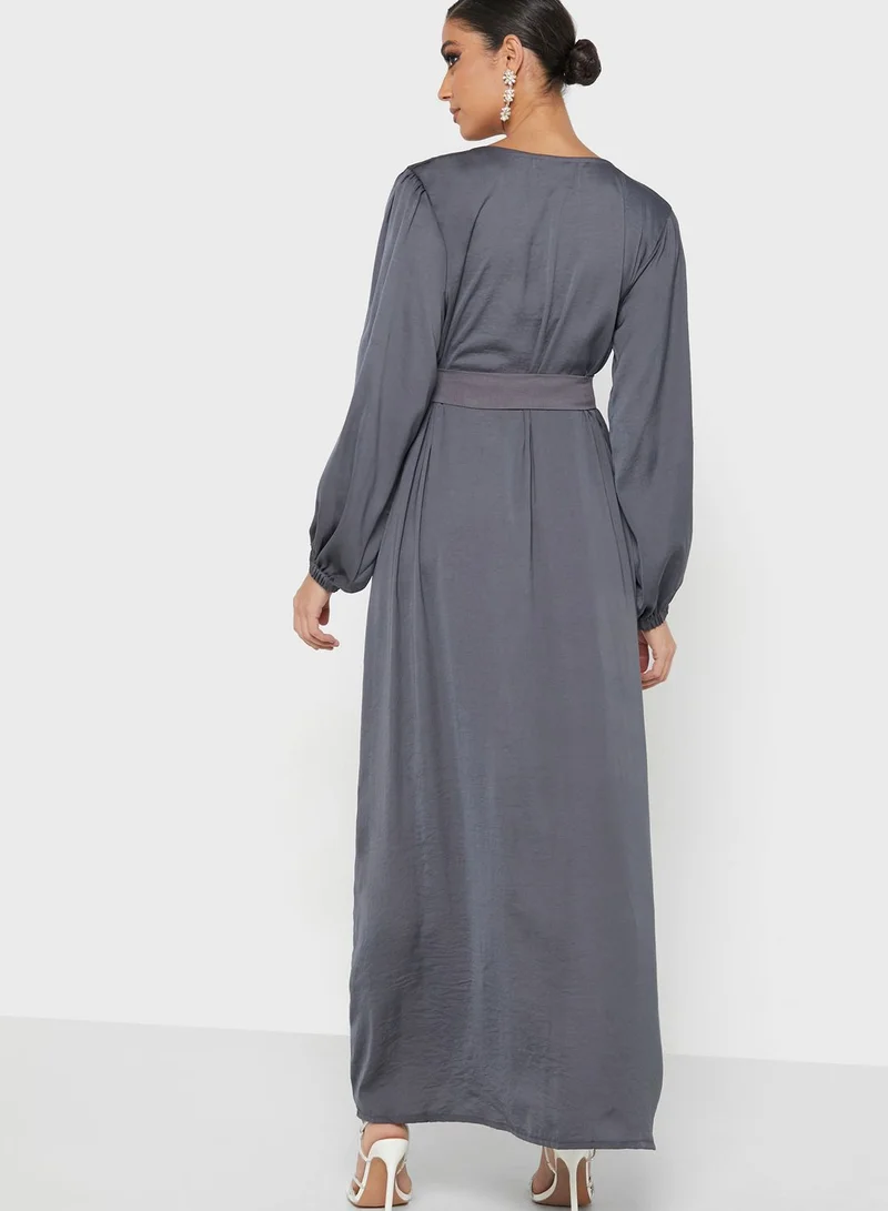 hayas closet Puff Sleeve Embroidered Jalabiya