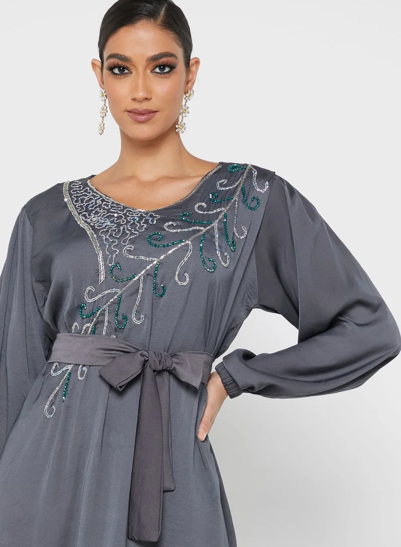 hayas closet Puff Sleeve Embroidered Jalabiya