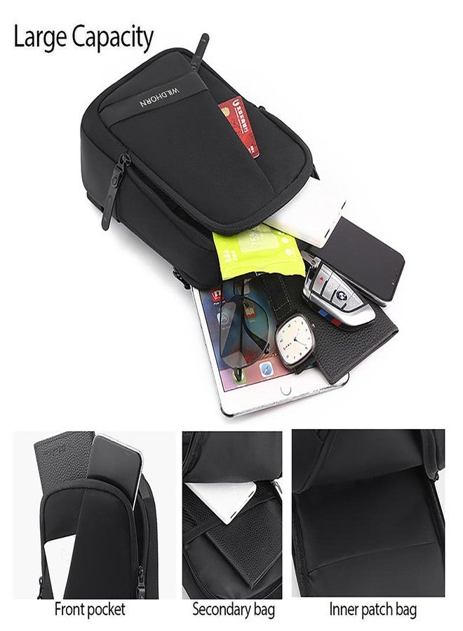 WildHorn Sling Bag for Men | Water-Resistant Crossbody Chest Bag with Multiple Compartments I Adjustable Strap for Travel, Office & Daily Use (Black) - Image 4
