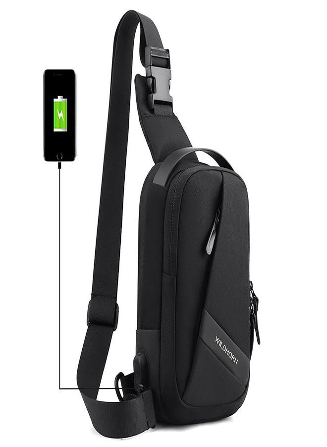 WildHorn Sling Bag for Men | Water-Resistant Crossbody Chest Bag with Multiple Compartments I Adjustable Strap for Travel, Office & Daily Use (Black) - Image 1