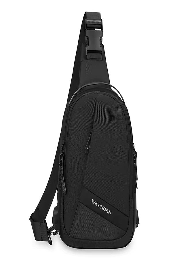 WildHorn Sling Bag for Men | Water-Resistant Crossbody Chest Bag with Multiple Compartments I Adjustable Strap for Travel, Office & Daily Use (Black) - Image 2