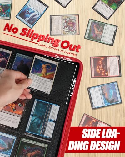 HHZ 16-Pocket Card Binder - Card Binder Holds 832 Cards with Durable PU Leather & Side Loading for Baseball, Sport, MTG, TCG, PKM, Game Card, Regular Cards Binders Double Sided Pocket Collector Album(Red) - Image 4