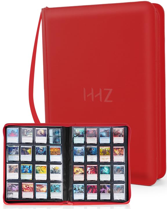 HHZ 16-Pocket Card Binder - Card Binder Holds 832 Cards with Durable PU Leather & Side Loading for Baseball, Sport, MTG, TCG, PKM, Game Card, Regular Cards Binders Double Sided Pocket Collector Album(Red) - Image 1