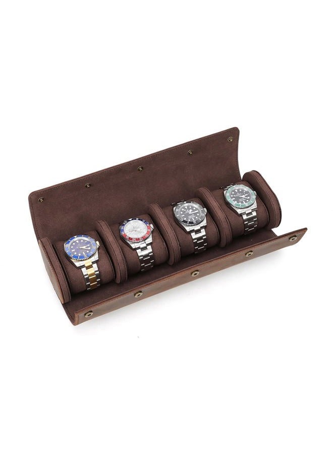 CONTACTS Watch Roll Leather Travel Watch Case 4 Slot Crazy Horse Leather Watch Box for Men Watch Holder Storage Pouch (for 4 Pcs Watches) - Image 1
