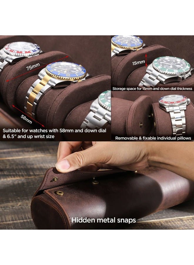 CONTACTS Watch Roll Leather Travel Watch Case 4 Slot Crazy Horse Leather Watch Box for Men Watch Holder Storage Pouch (for 4 Pcs Watches) - Image 5