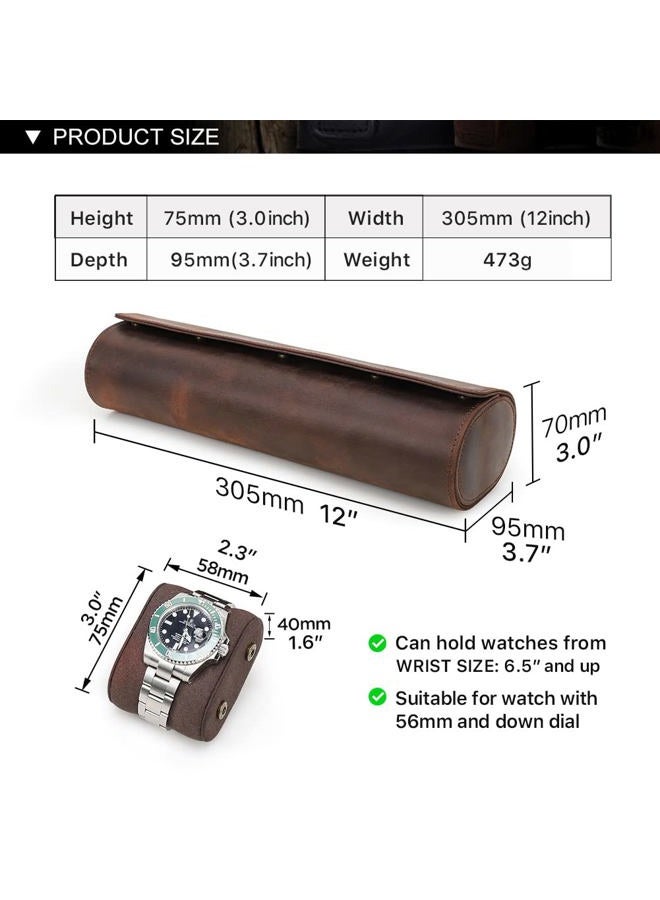 CONTACTS Watch Roll Leather Travel Watch Case 4 Slot Crazy Horse Leather Watch Box for Men Watch Holder Storage Pouch (for 4 Pcs Watches) - Image 2