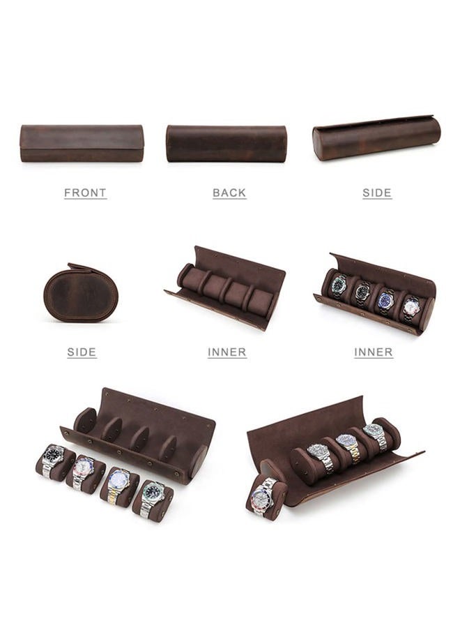 CONTACTS Watch Roll Leather Travel Watch Case 4 Slot Crazy Horse Leather Watch Box for Men Watch Holder Storage Pouch (for 4 Pcs Watches) - Image 4