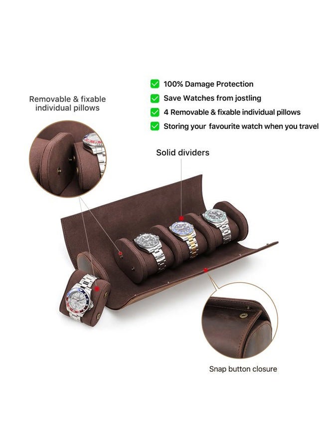 CONTACTS Watch Roll Leather Travel Watch Case 4 Slot Crazy Horse Leather Watch Box for Men Watch Holder Storage Pouch (for 4 Pcs Watches) - Image 3