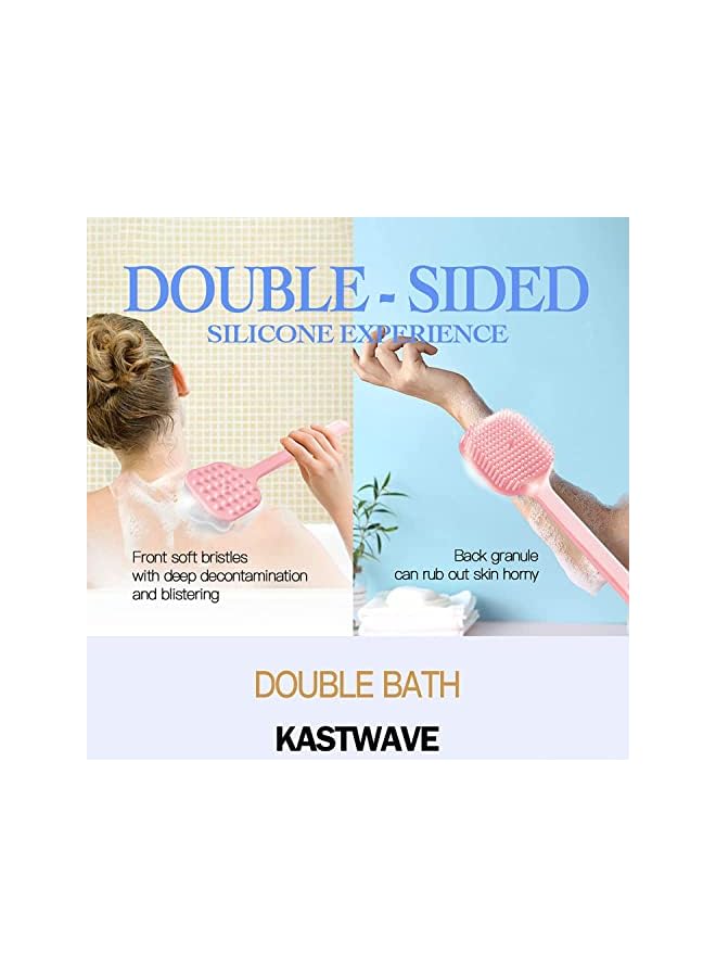 KASTWAVE Brush Silicone Back Brush Long Handle For Shower Exfoliating Body Scrubber With Bristles Back Body And Feet Bath And Shower Scrubber Pink - Image 2