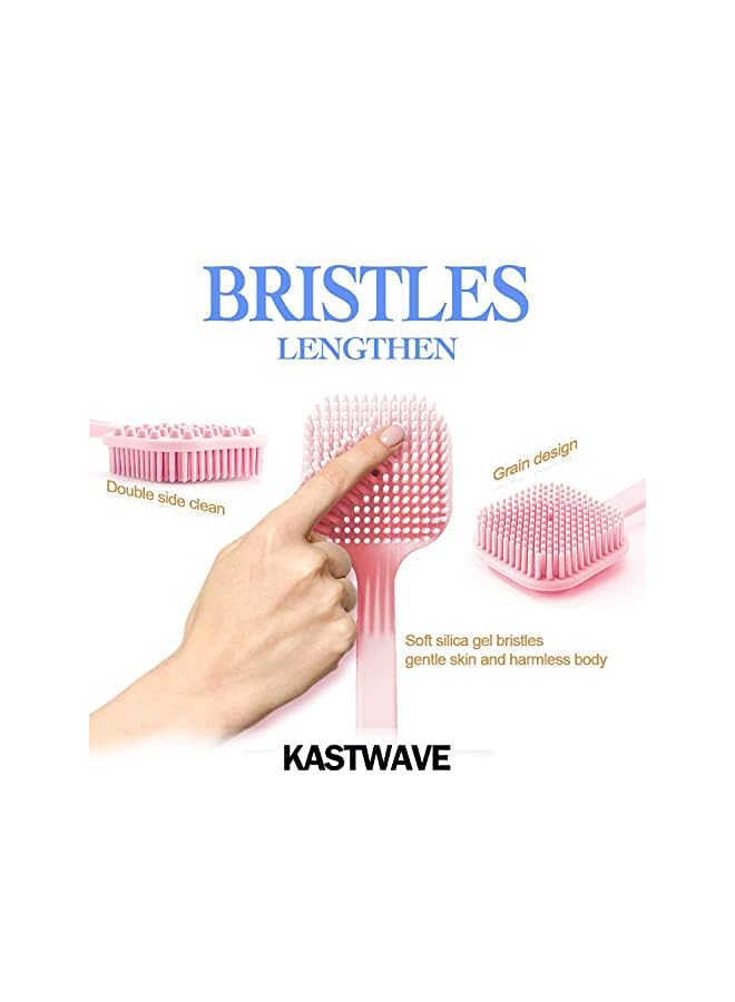 KASTWAVE Brush Silicone Back Brush Long Handle For Shower Exfoliating Body Scrubber With Bristles Back Body And Feet Bath And Shower Scrubber Pink - Image 3