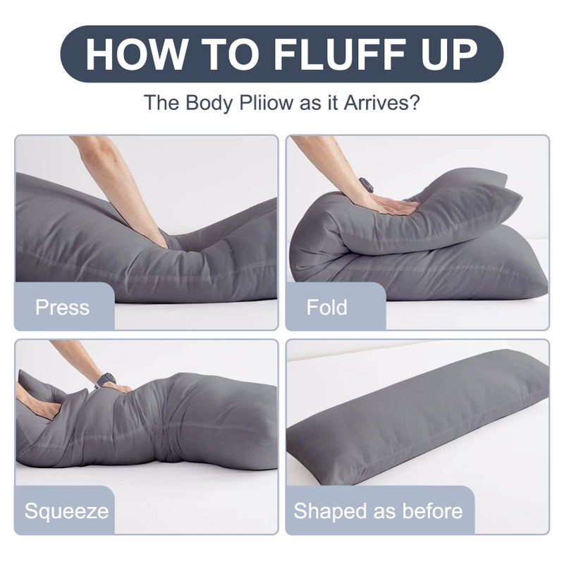 DOWNCOOL Large Body Pillow Insert- Breathable Full Body Pillow for Side Sleeper - Soft Long Bed Pillow for Adults - 20 x 54 inch (Grey) - Image 4