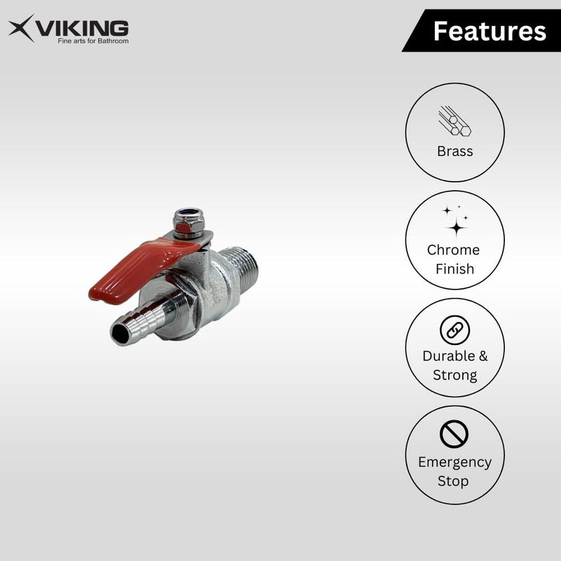 Viking صمام إغلاق الغاز 1/4” NPT خيوط ذكر × 3/8” مخرج بارب | نحاس ثقيل، تشطيب كروم | صمام تحكم في خط الوقود، الغاز، الهواء، الماء - Image 5