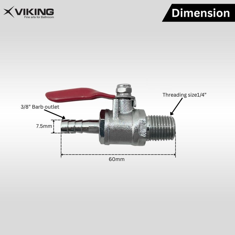 Viking صمام إغلاق الغاز 1/4” NPT خيوط ذكر × 3/8” مخرج بارب | نحاس ثقيل، تشطيب كروم | صمام تحكم في خط الوقود، الغاز، الهواء، الماء - Image 2
