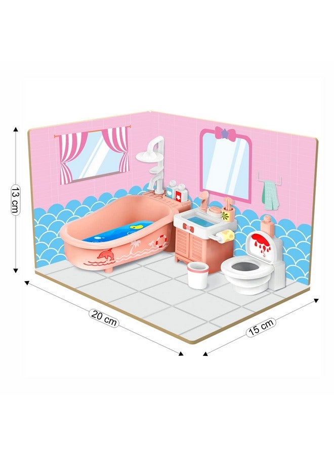 ويبي بيت دمى خشبي بتصميم "اصنعها بنفسك" لغرفة حمام من "ويبي" مع أثاث بلاستيكي، بيت دمى للبنات والأولاد - Image 3