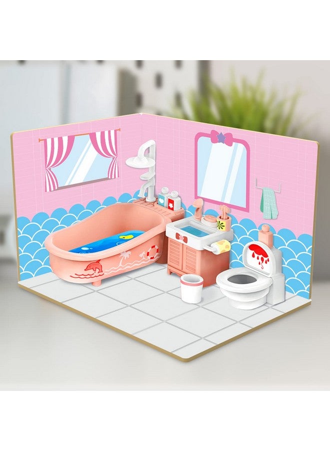 ويبي بيت دمى خشبي بتصميم "اصنعها بنفسك" لغرفة حمام من "ويبي" مع أثاث بلاستيكي، بيت دمى للبنات والأولاد - Image 2
