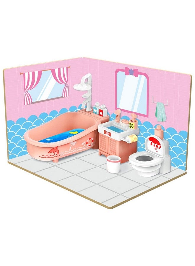 ويبي بيت دمى خشبي بتصميم "اصنعها بنفسك" لغرفة حمام من "ويبي" مع أثاث بلاستيكي، بيت دمى للبنات والأولاد - Image 1