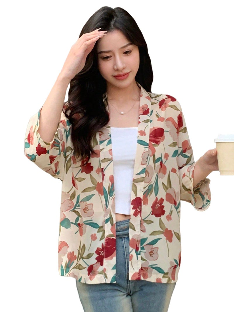 TOPLOT Women's Shrug | Stylish Layering Top | Floral Design Shrug | Easy Wear Structure | Trendy Look | Versatile Casual & Everyday Fashion| Available in Pack of 2 (5148_3XL_Beige) - Image 5