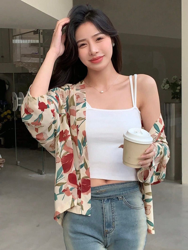 TOPLOT Women's Shrug | Stylish Layering Top | Floral Design Shrug | Easy Wear Structure | Trendy Look | Versatile Casual & Everyday Fashion| Available in Pack of 2 (5148_3XL_Beige) - Image 2
