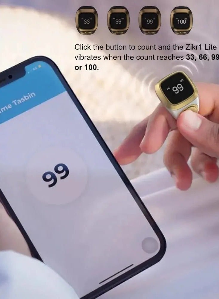 iQIBLA iQIBLA Smart Tasbih Zikr Ring black grey (20mm) – Waterproof Islamic Prayer Ring with OLED Display, Bluetooth Connectivity, Tasbih Counter, Qibla Direction & Prayer Time Reminders - Image 5