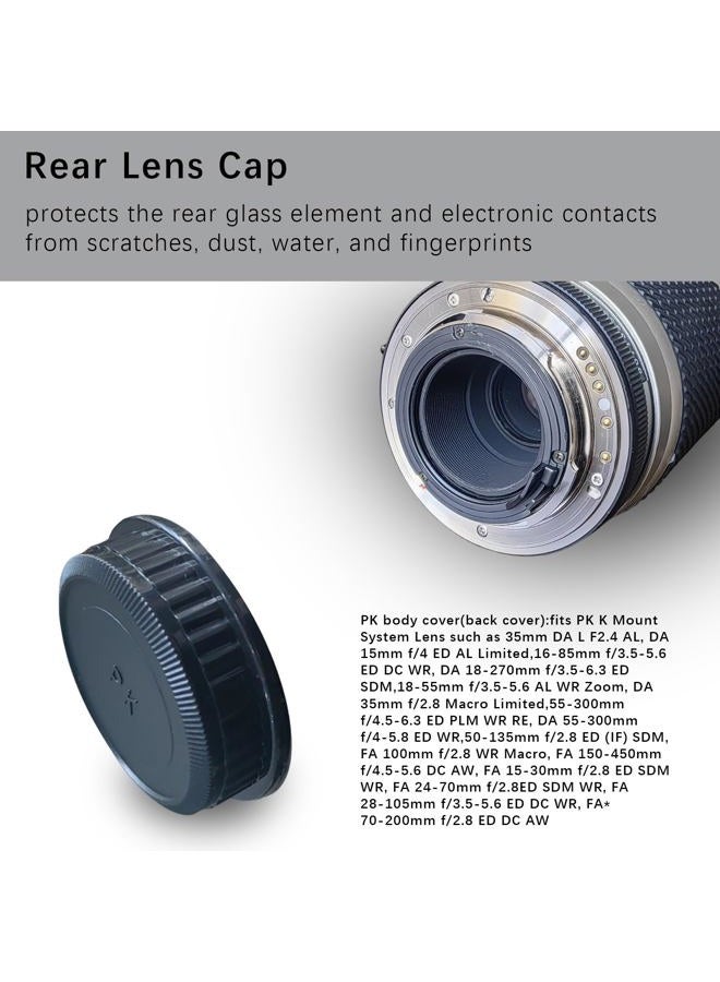 AMOTOK Camera Body and Rear Lens caps Compatible with PK K Mount DSLR Camera K10D K20D K100D K100D Super K110D K200D K-1 K-01 K-3 K-5 and Lens 35mm DA L F2.4 AL,FA 150-450mm f/4.5-5.6 DC AW - Image 3
