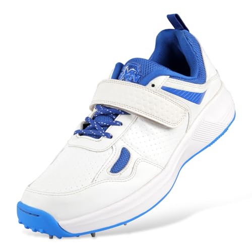 RXN Victor Bowling Metal Spike Cricket Shoes for Men & Women | Cricket Spike Shoes with Phylon Sole, TPU Outsole & Synthetic Leather Upper Comes with Extra Nails & Keys to Tighten (White Blue, 8) - Image 3