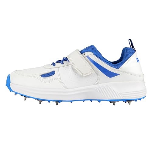 RXN Victor Bowling Metal Spike Cricket Shoes for Men & Women | Cricket Spike Shoes with Phylon Sole, TPU Outsole & Synthetic Leather Upper Comes with Extra Nails & Keys to Tighten (White Blue, 8) - Image 4