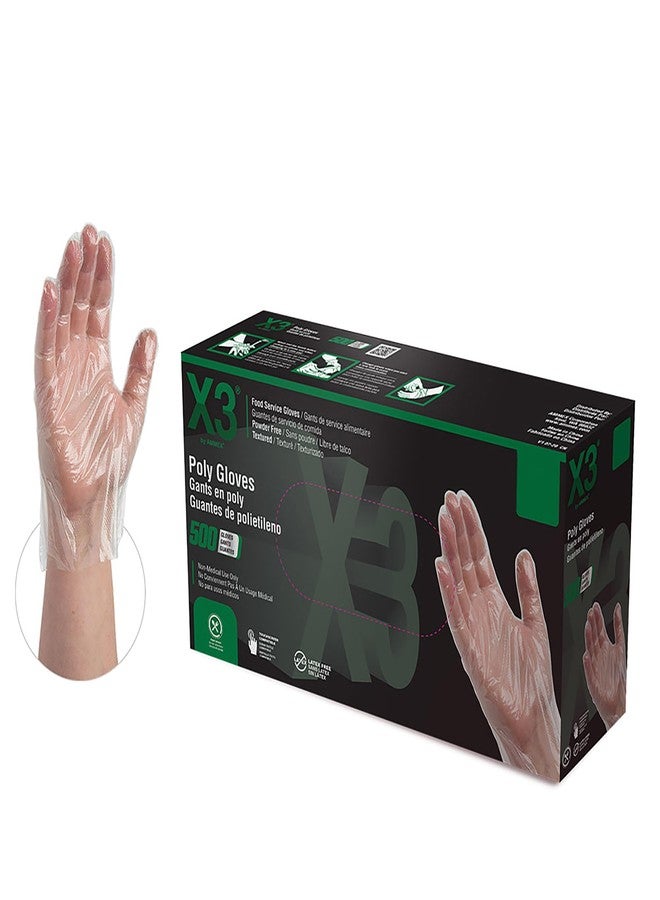AMMEX Embossed Polyethylene Disposable Gloves - Clear, 1 Mil, Food Service, Large, Box of 500 - Image 1