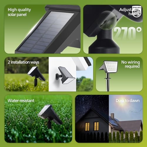 Philips 4 Packs Solar Spot Lights Outdoor Waterproof, 28 LED 7500K Solar Powered Landscape Pathway Lights, Dusk to Dawn Solar Spotlights for Garden, Yard, Lawn, Walkway, Driveway - Image 2
