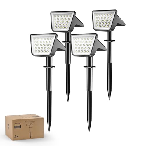 Philips 4 Packs Solar Spot Lights Outdoor Waterproof, 28 LED 7500K Solar Powered Landscape Pathway Lights, Dusk to Dawn Solar Spotlights for Garden, Yard, Lawn, Walkway, Driveway - Image 1