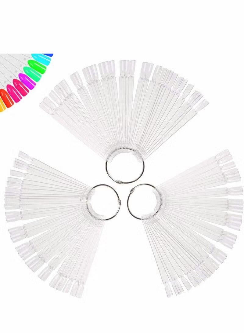 Clear Nail Swatch Sticks with Ring, Fan Shape Nail Art Polish Display Tips, False Nail Sample Sticks, Nail Practice Color Display, Transparent Polish Board for Nail, 150 Pcs - Image 1