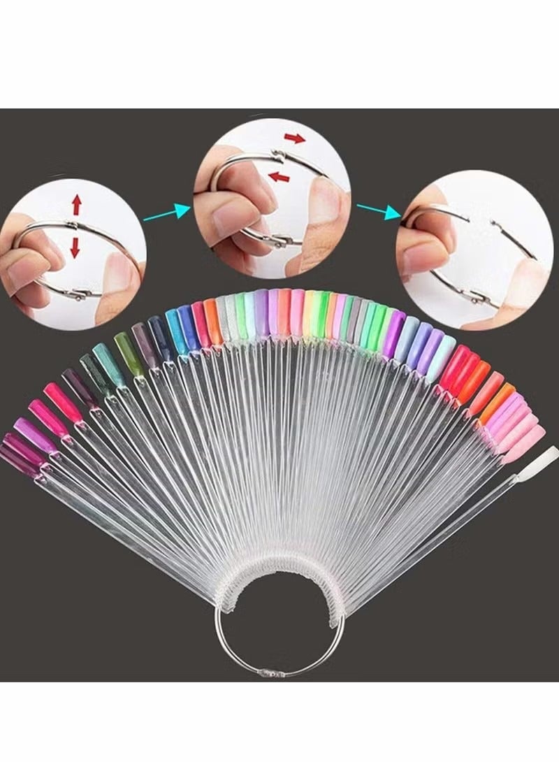 Clear Nail Swatch Sticks with Ring, Fan Shape Nail Art Polish Display Tips, False Nail Sample Sticks, Nail Practice Color Display, Transparent Polish Board for Nail, 150 Pcs - Image 3