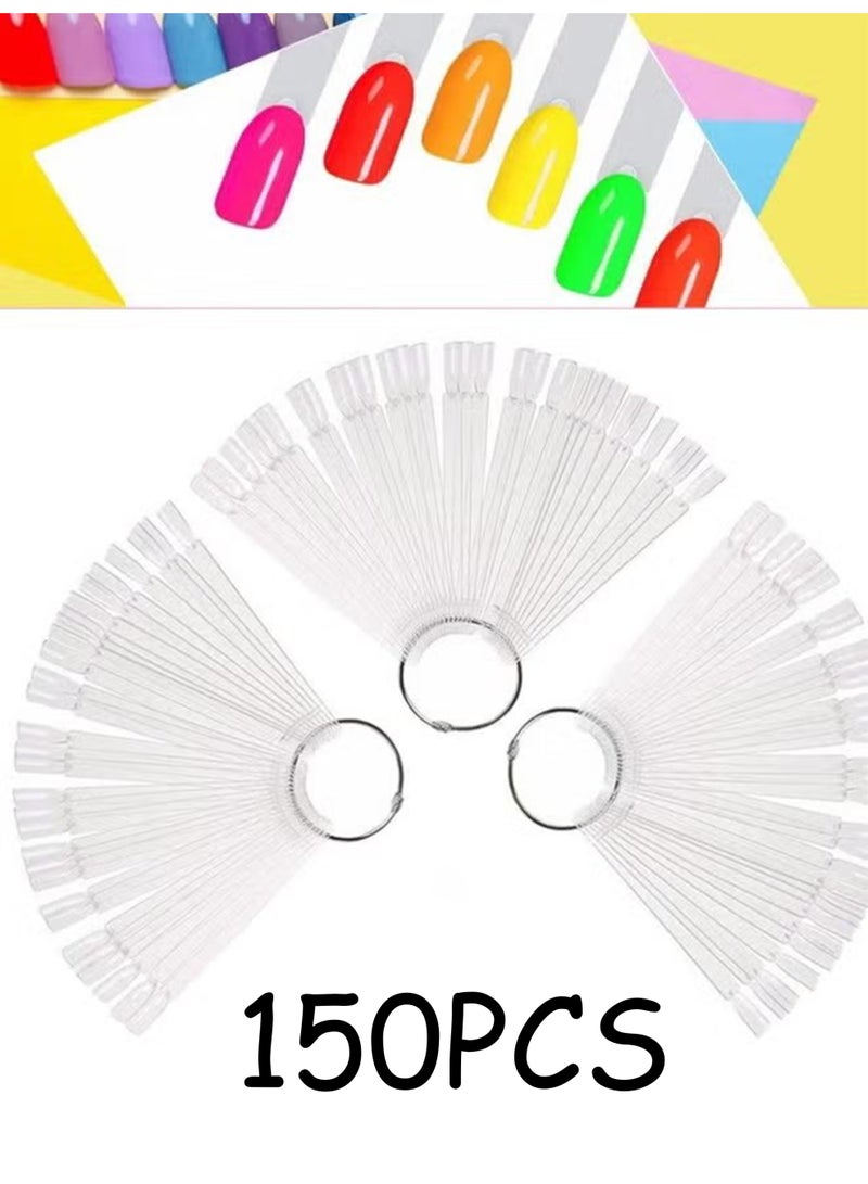Clear Nail Swatch Sticks with Ring, Fan Shape Nail Art Polish Display Tips, False Nail Sample Sticks, Nail Practice Color Display, Transparent Polish Board for Nail, 150 Pcs - Image 1