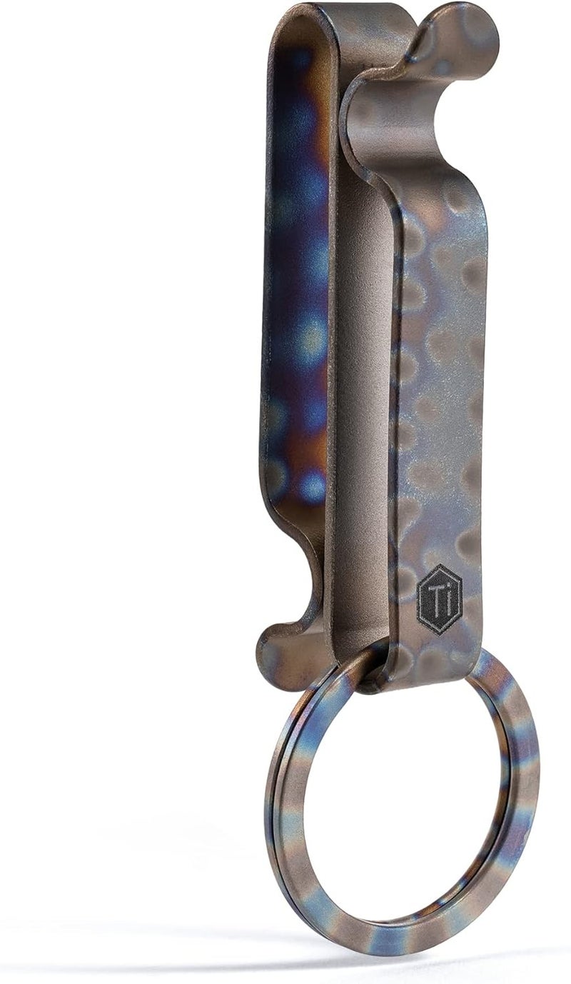 KeyUnity KM00 Titanium Belt Loop Keychain Clip Double Sided Quick Release Key Holder with Removable Key Ring (Handmade Flame) - Image 1