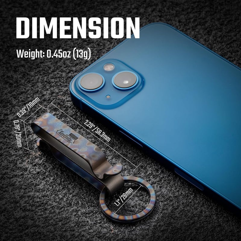 KeyUnity KM00 Titanium Belt Loop Keychain Clip Double Sided Quick Release Key Holder with Removable Key Ring (Handmade Flame) - Image 4